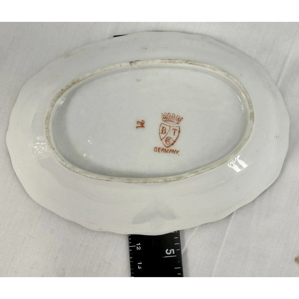 Vintage BT Co‎ Germany Porcelain Dish Hand Painted Gold Trim Floral Oval 6.5